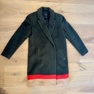 Scotch & Soda Dark Green Pea Coat with Orange and Tan Trim